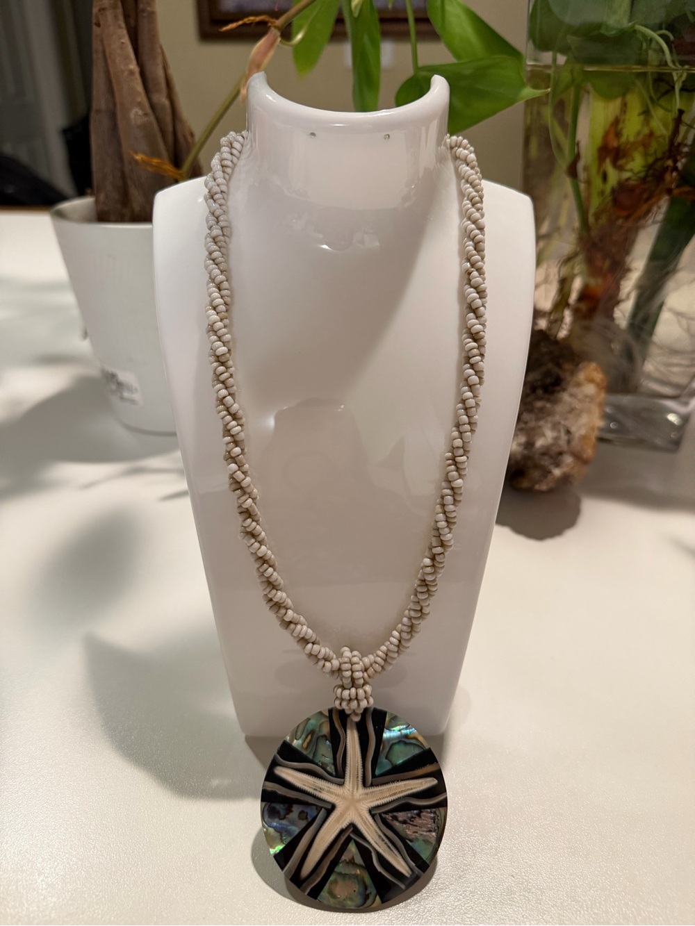 Handcrafted Abalone Starfish Pendant Necklace in Cream